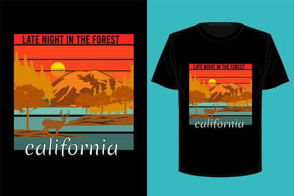 Поздняя Ночь Лесной Калифорнии Ретро Винтажный Дизайн Футболки — стоковый вектор