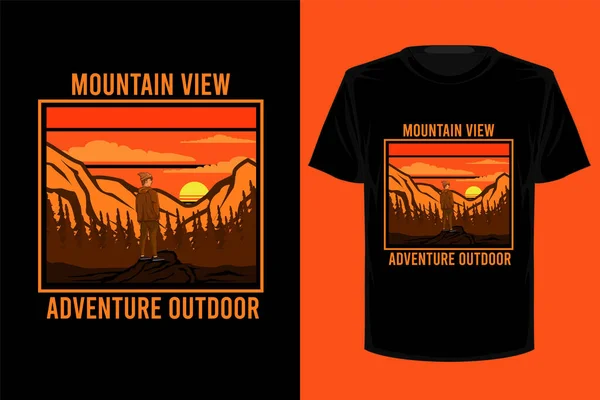 Montanha Vista Aventura Livre Retro Vintage Shirt Design — Vetor de Stock