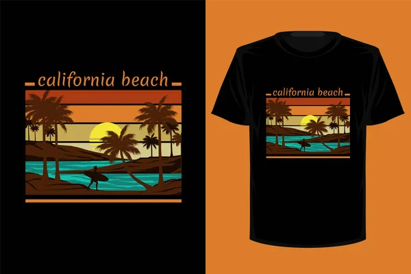 California Playa Retro Vintage Camiseta Diseño — Vector de stock