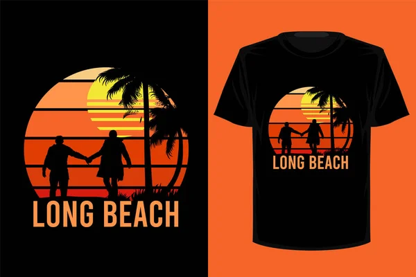 Longa Praia Retro Vintage Shirt Design — Vetor de Stock