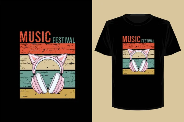 Festival Música Retro Vintage Camiseta Diseño — Vector de stock
