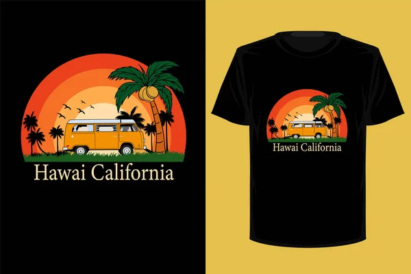 Hawaii California Retro Vintage Camiseta Diseño — Vector de stock