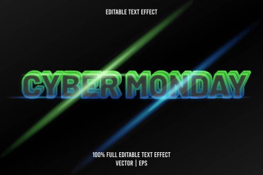 Siber pazartesi düzenlenebilir metin efekti yeşil ve mavi