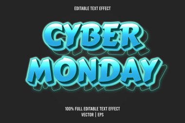 Siber Pazartesi 3 boyutlu düzenlenebilir metin efekti cyan rengi