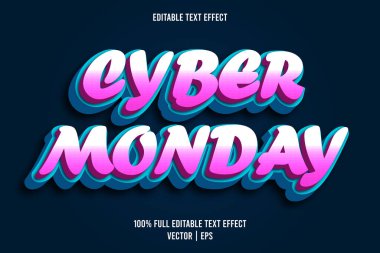 Siber pazartesi düzenlenebilir metin efekti pembe ve cyan rengi