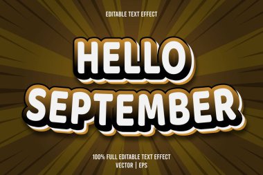 Merhaba Eylül düzenlenebilir metin efekti 3 boyut kabartma biçimi