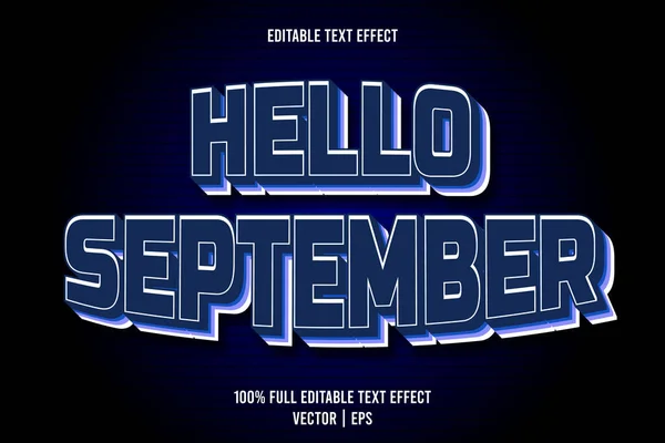 Hallo September Bewerkbare Tekst Effect Dimensie Emboss Cartoon Stijl — Stockvector