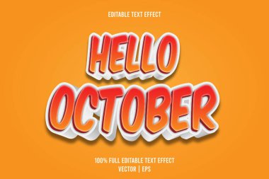 Merhaba Ekim düzenlenebilir metin efekti 3 boyut kabartma biçimi