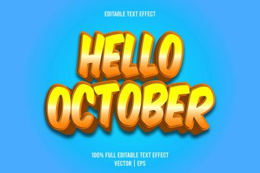 Merhaba Ekim düzenlenebilir metin efekti 3 boyut kabartma biçimi