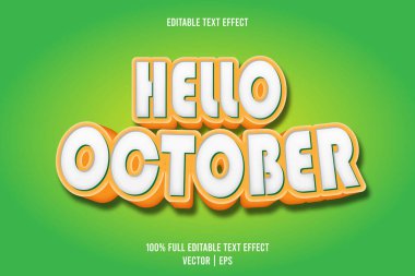 Merhaba Ekim düzenlenebilir metin efekti 3 boyut kabartma biçimi