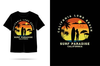 Sörf cenneti California siluet t-shirt tasarımı