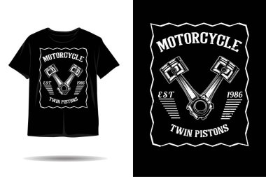 Motosiklet ikiz pistonları siluet t-shirt tasarımı