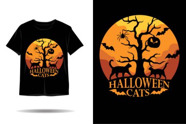 Cadılar Bayramı siyah kedi silueti t-shirt tasarımı