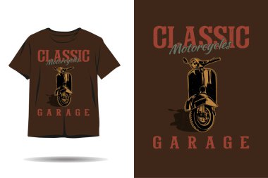 Klasik motosiklet garajı silueti t-shirt tasarımı