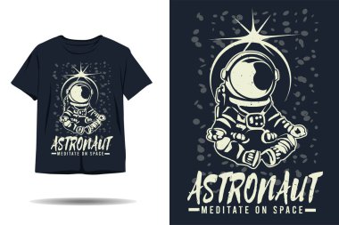 Astronot uzay silueti t-shirt tasarımı üzerine meditasyon yapar