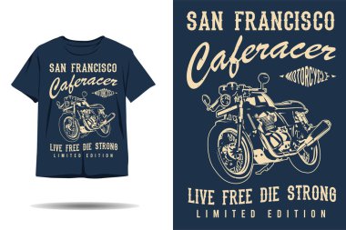 Cafe yarışçısı motosikleti özgürce yaşıyor güçlü siluet t-shirt tasarımı