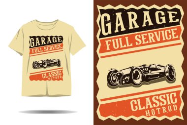 Garaj tam servis klasik hot rod siluet t-shirt tasarımı