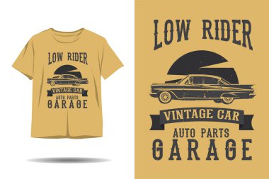 Düşük sürüşlü eski araba parçaları garaj siluet t-shirt tasarımı