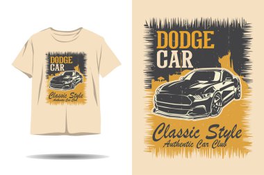 Dodge araba klasik stil otantik araba kulübü siluet t-shirt tasarımı