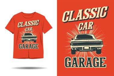 Klasik araba garajı siluet t-shirt tasarımı