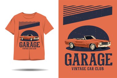 Garaj klasik araba kulübü illüstrasyon tişörtü tasarımı
