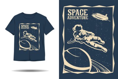 Uzay macerası astronot siluet t-shirt tasarımı