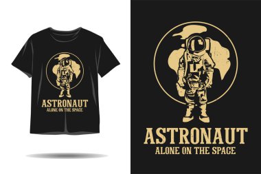 Uzay silueti t-shirt tasarımında tek başına astronot