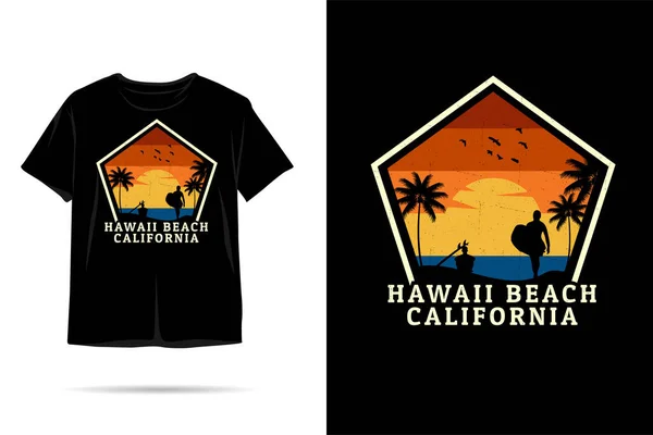 Hawaii Playa Silueta Camiseta Diseño — Vector de stock