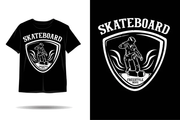 Skateboard Skate Freestyle Silhouette Shirt Design — Vettoriale Stock