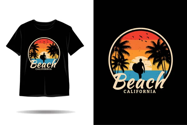Praia Califórnia Silhueta Shirt Design — Vetor de Stock