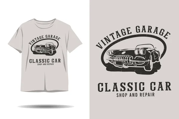 Oldtimer Garage Oldtimershop Und Reparatur Silhouette Shirt Design — Stockvektor