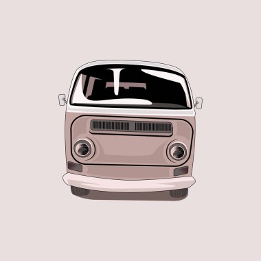 Van Camper Araba Klasik Retro Vektör İllüstrasyonu