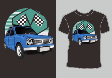 T-shirt tasarımı, yarış retro klasik araba illüstrasyonu