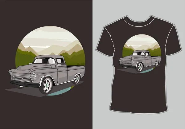 stock vector t shirt design retro vintage car in mountain