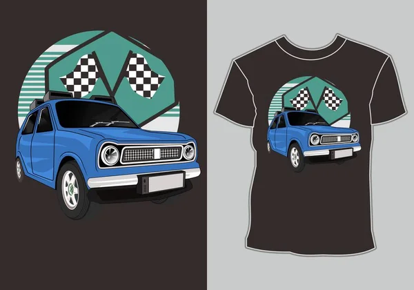 设计T恤衫 赛车复古复古汽车插图 — 图库矢量图片