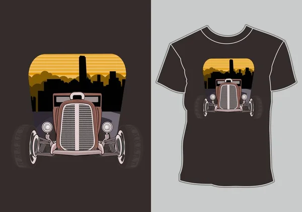 Shirt Design Avec Illustration Classique Vintage Voiture Rétro Ville — Image vectorielle