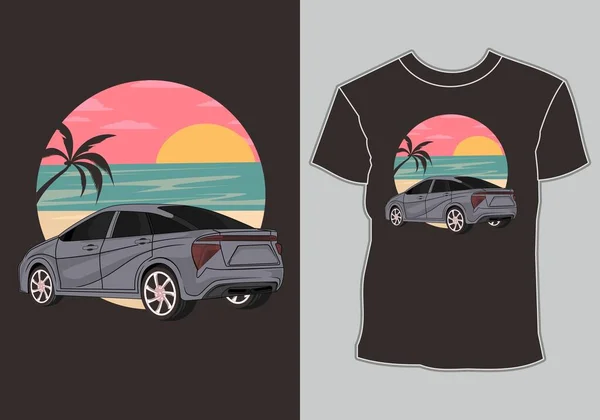 Summer Shirt Design Classic Vintage Retro Cars Beach — Stock Vector