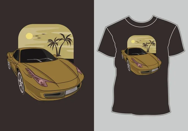 Summer Shirt Design Modern Sports Racing Cars Beach — Stock Vector