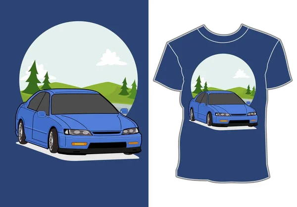 Sedan Car Background Mountain Illustrator Shirt Printing — Stock Vector