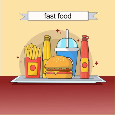 düz tasarım Fast food düz çizgi sanat tasarımı