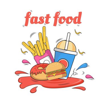 düz tasarım Fast food düz çizgi sanat tasarımı