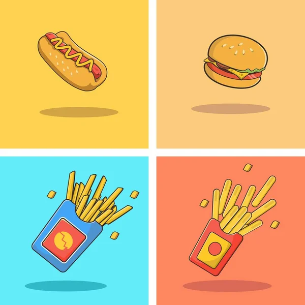 Fast Food Płaskiej Linii Projektowania Sztuki — Wektor stockowy