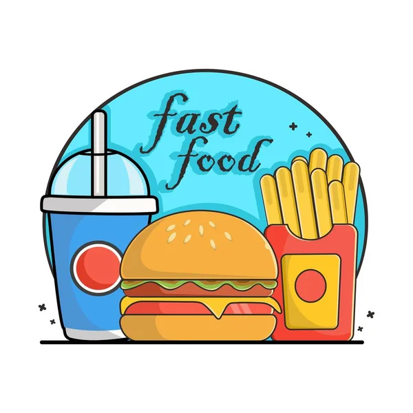 Fast Food Design Arte Linha Plana — Vetor de Stock