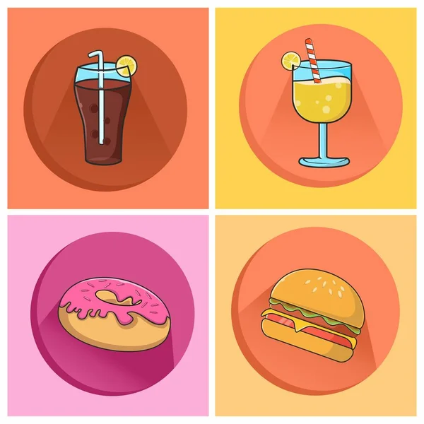 Плоский Дизайн Fast Food Flat Line Art Design — стоковый вектор
