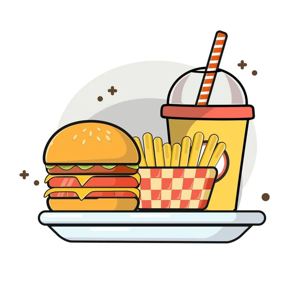 Flat Design Fast Food Flat Line Art Design — Stock Vector