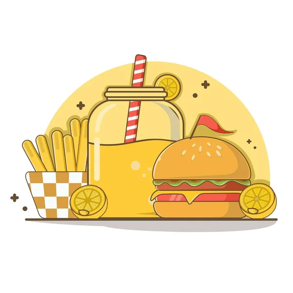Плоский Дизайн Fast Food Flat Line Art Design — стоковый вектор
