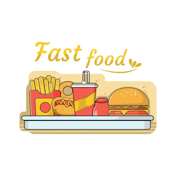 Design Plano Fast Food Linha Plana Design Arte — Vetor de Stock
