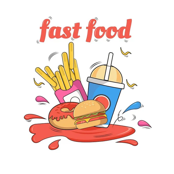 Design Plano Fast Food Linha Plana Design Arte — Vetor de Stock