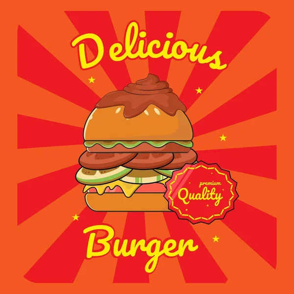 Design Plano Delicioso Hambúrguer Com Queijo Legumes Ilustração — Vetor de Stock