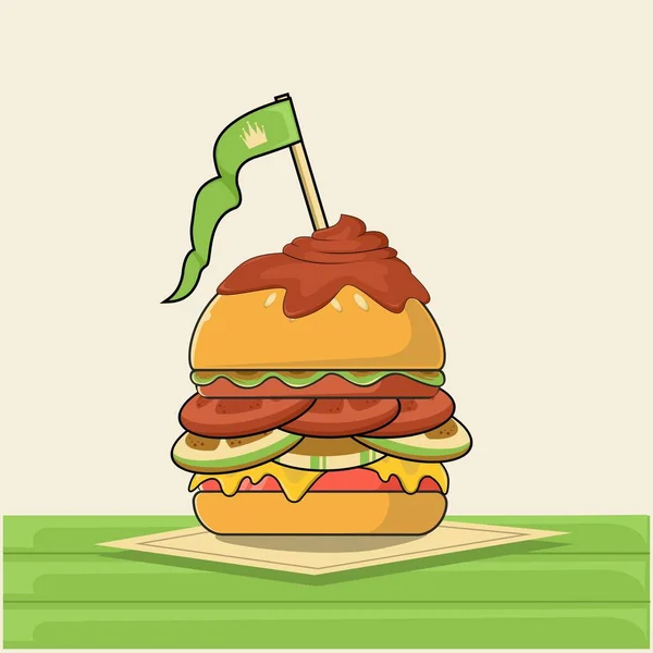 Hamburger Concept Ingredients Bun Salad Tomato Cheese Cutlet Egg Bacon — Stock Vector